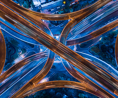 Arial view of highway overpasses