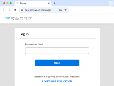 Agero Swoop Platform Login Page app.joinswoop.com/login